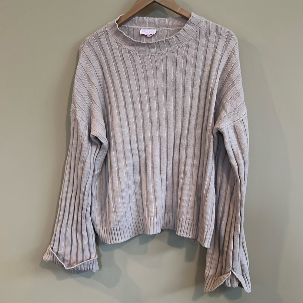 Pink Lily Gray Ribbed Sweater